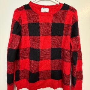 Old Navy Women's Checkered Red and Black Sweater
